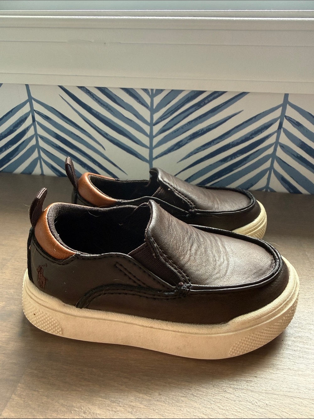 Polo by Ralph Lauren Brown Leather Slip-On Kids Sneakers with White Sole